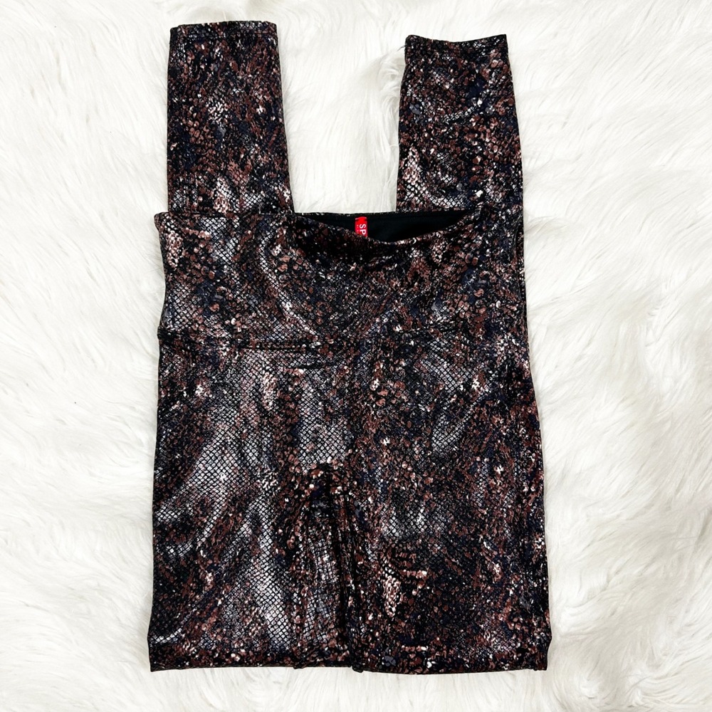 SPANX Snake Print High Waist Leggings Women S/P Shiny‎ Metallic Athletic